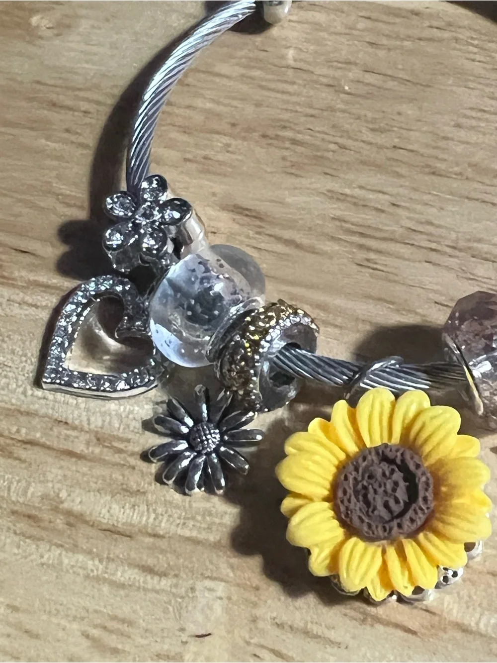 Sunflower Charm Bangle Bracelet - Yellow Sunflower Women Jewelry B197